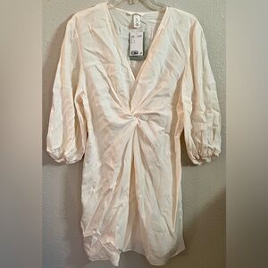 H&M Cream Long Sleeve Twist Front Mini Dress - NWT